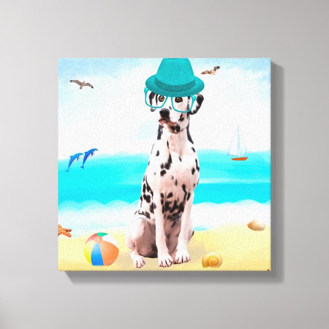 Toile Chien Dalmation sur la plage (Recto)