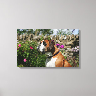 Toile Chien de boxeur en fleurs
