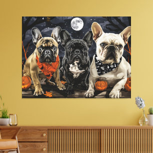 Toile Chien de taureau français Halloween Éffrayant