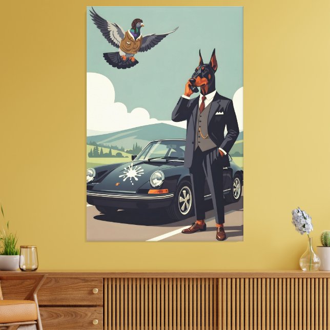 Toile Chien Doberman Pinscher anthropomorphe drôle (Insitu(Salon))