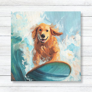 Toile Chien d'or qui fait du surf Art pour enfants côtie
