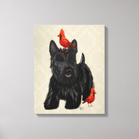 Chien écossais et Oiseaux rouges