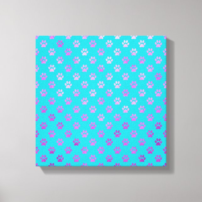 Toile Chien Empreinte de patte violet rose Aqua Turquois (Recto)