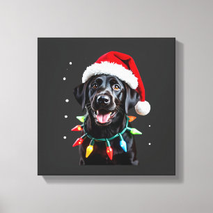 Toile Chien en pyjama avec lumières de sapin de Noël Lab