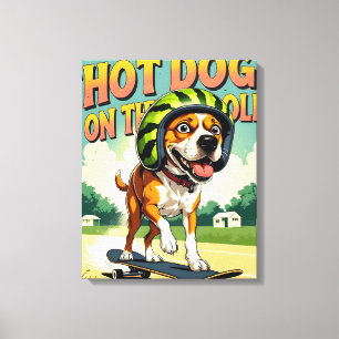 Toile Chien en skateboard été drôle rétro plage