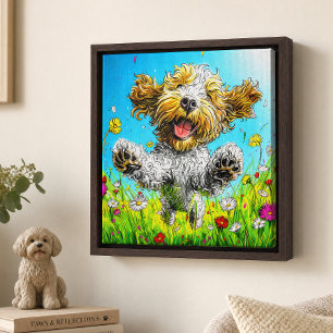 Toile Chien Havanais Heureux Prairie Colorée de Fleurs S