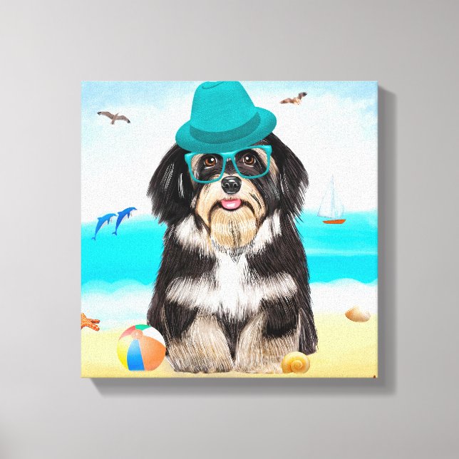 Toile Chien Havanais sur la Plage (Recto)