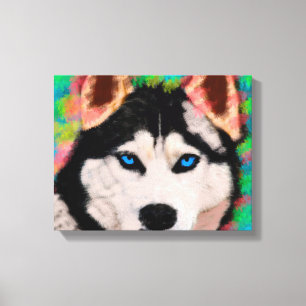 Toile Chien Husky Sibérien Art Coloré Peinture Aquarelle