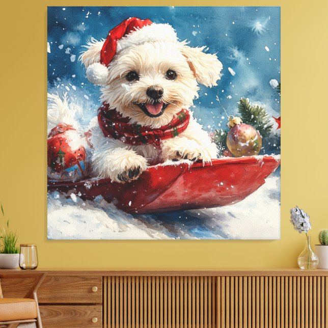 Toile Chien maltais dans la corniche laissez passer Noël (Insitu(Salon))