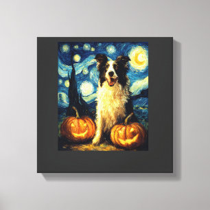 Toile Chien mignon Border Collie Halloween Jack O Lanter