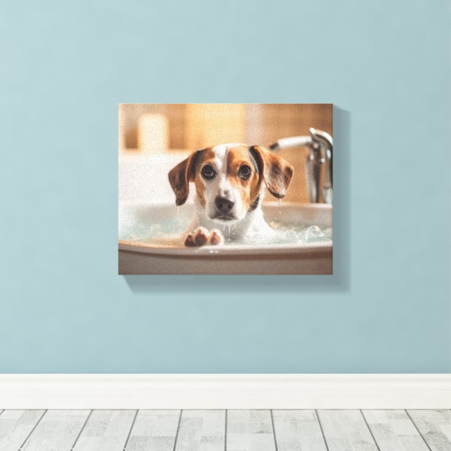 Toile Chien mignon dans la baignoire Parfait pour salle  (Insitu (Plancher de Bois))