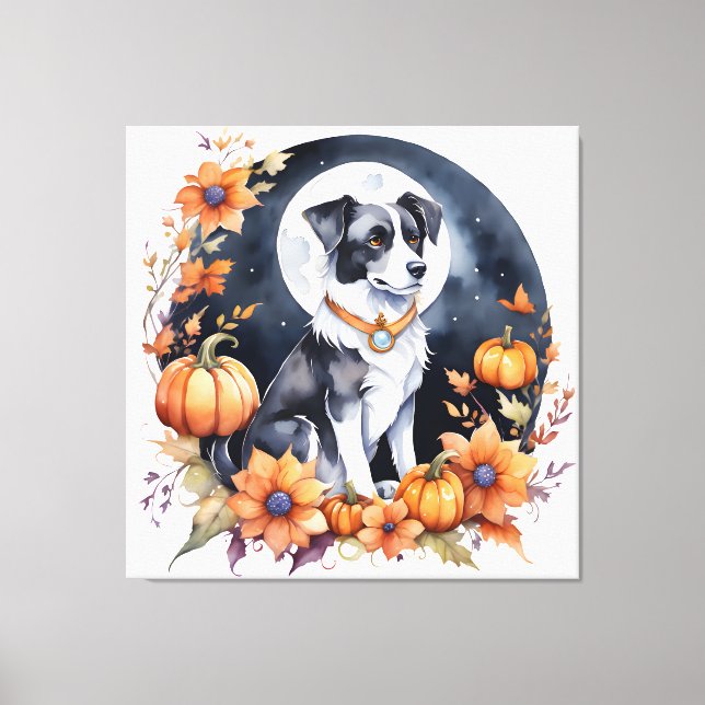 Toile Chien mignon Halloween Floral Moon Canine Lover (Recto)
