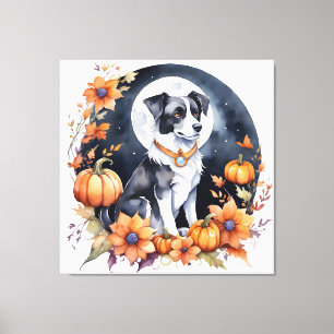 Toile Chien mignon Halloween Floral Moon Canine Lover