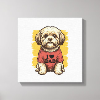 Toile Chien Mignon J'Aime Papa Gravure Vintage Vector De