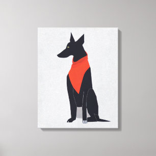 Toile Chien noir Abstrait avec Bandana Rouge Art
