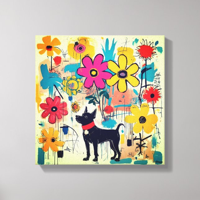 Toile Chien Noir Art Doodle (Recto)