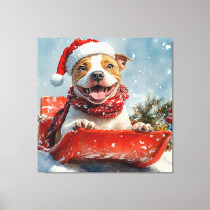 Toile Chien Pitbull en Traîneau Laissez Tomber la Neige