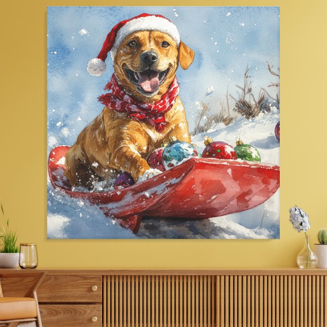 Toile Chien Rhodesian Ridgeback en traîneau de Noël (Insitu(Salon))