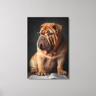Toile Chien Shar Pei Intelligent avec Conception de Livr