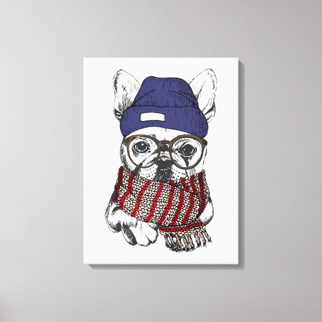 Toile Chien taureau français Hipster (Recto)