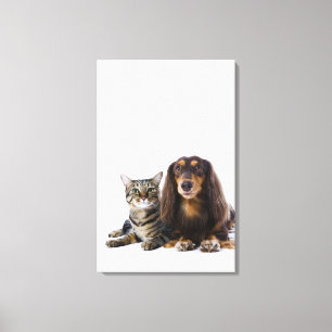 Toile Chien (teckel) et chat (chat japonais) sur le
