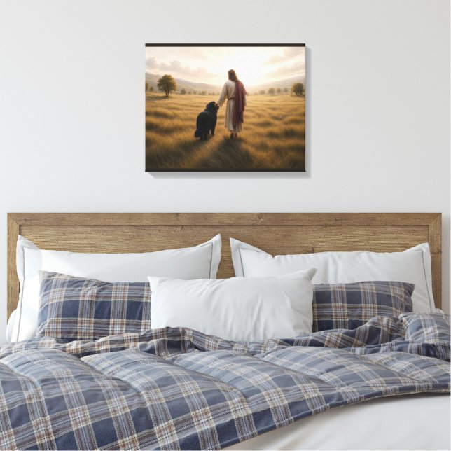 Toile Chien Terre-Neuve marchant avec Jésus (Insitu(Chambre))