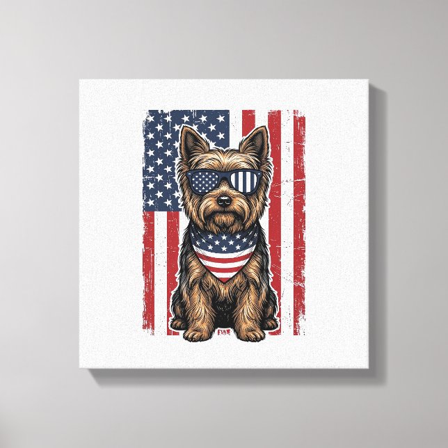 Toile Chien Terrier Patriotique Dessin Vectoriel Drapeau (Recto)