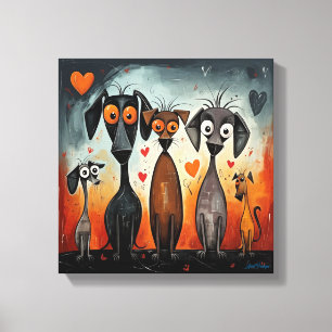 Toile Chiens d'art de la Saint-Valentin en forme de cœur