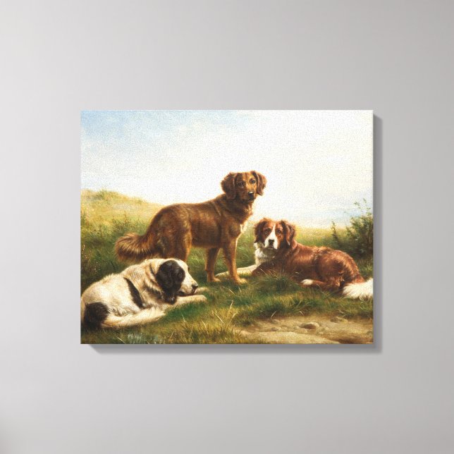 Toile Chiens vintages Reposant Sur Le Plateau (Recto)