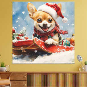 Toile Chihuahua Dog in Sledge Let it neiger Noël