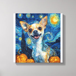 Toile chihuahua souriant chien nuit étoilée par Van Gogh