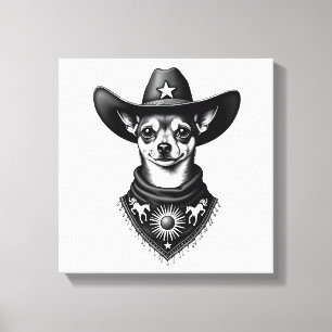 Toile Chihuahua vintage style cowboy gravure western D