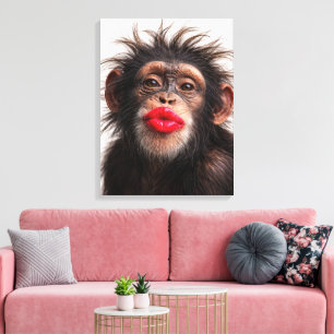 Toile Chimpanzé portant du rouge à lèvres