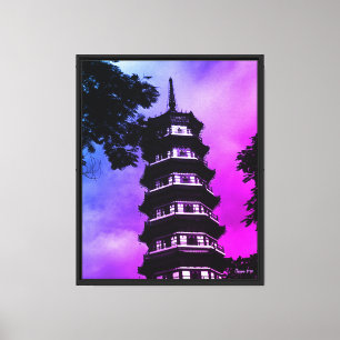 Toile Chine Ancienne Canton la pagode fleurie
