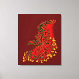 Toile Chine Dragon rouge et or design