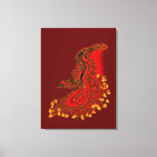 Toile Chine Dragon rouge et or design