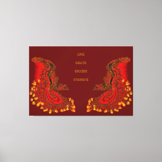 Toile Chine Dragon rouge et or design (Recto)