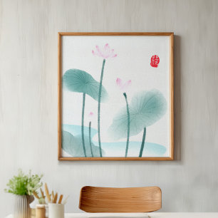 Toile Chinoiserie Chinoise Lave-encre peinture Lotus Flo