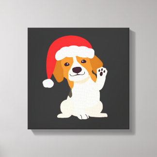 Toile Chiot Beagle avec le chapeau du Père Noël pour les