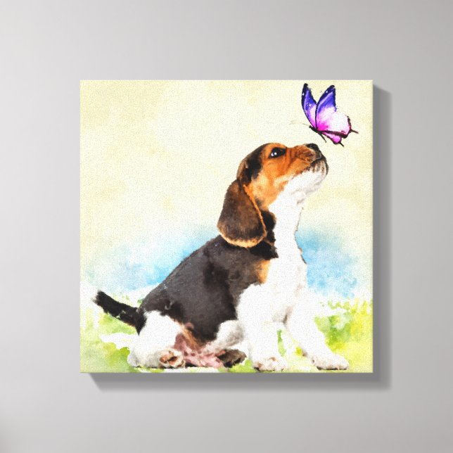 Toile Chiot beagle avec papillon (Recto)