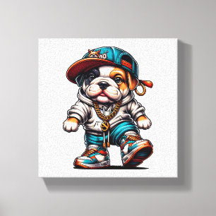 Toile Chiot Bouledogue Mignon Vêtements de Rue Dessin An