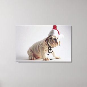 Toile Chiot de Bulldog portant le chapeau du Père Noël