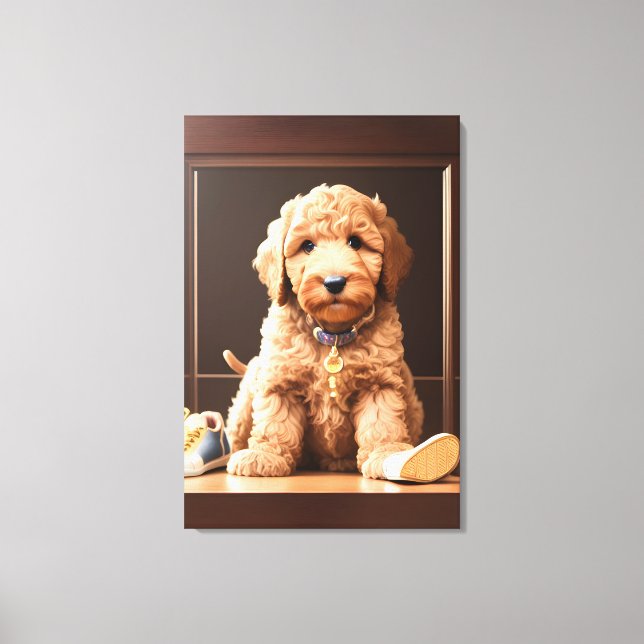 Toile Chiot Goldendoodle précieux avec chaussures couleu (Recto)