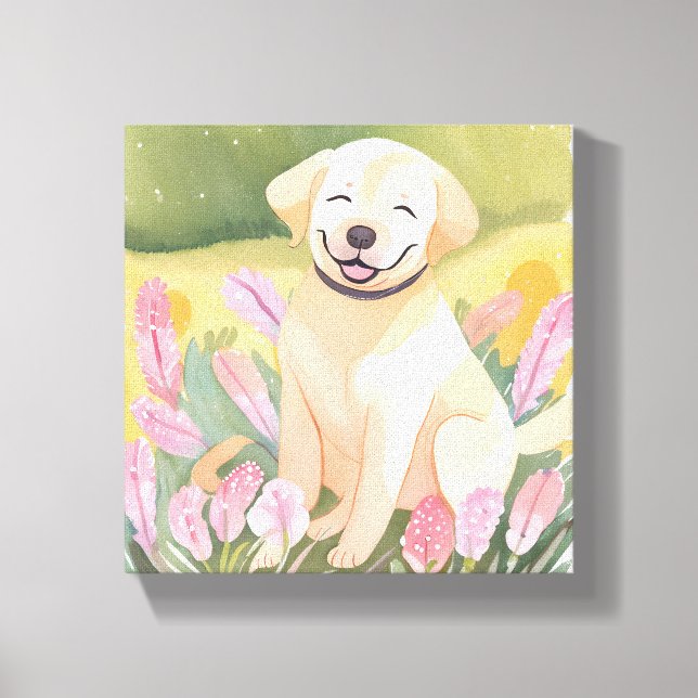 Toile Chiot Labrador Retriever | Lab Dog Mignon Aquarell (Recto)