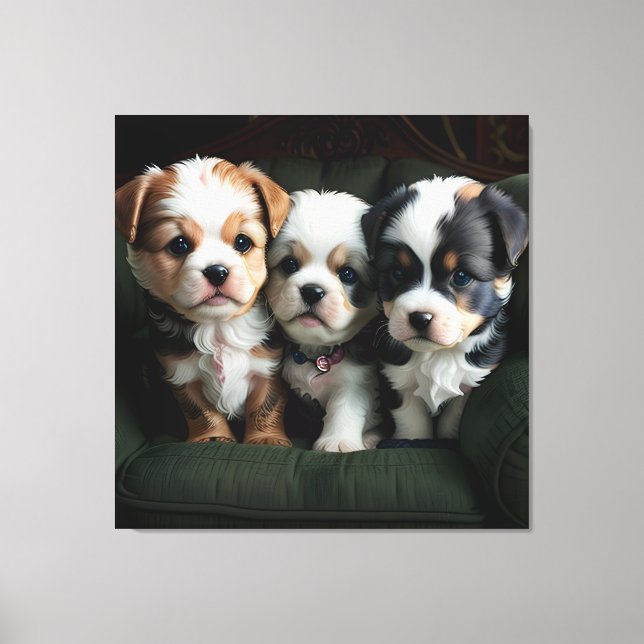 Toile Chiots super mignons sur le canapé 2 (Recto)