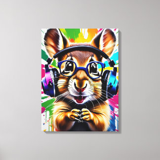 Toile Chipmunk dans les casques, graffiti