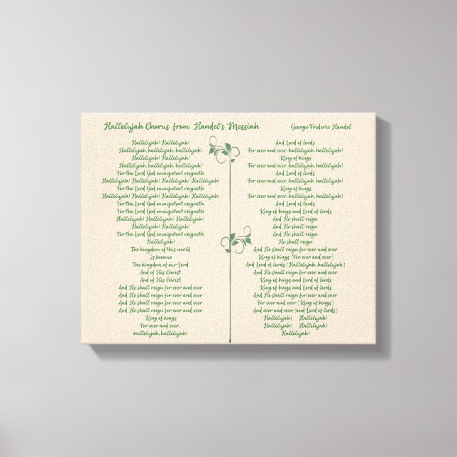 Toile Chœur Alléluia du Messie de Haendel en vert (Recto)