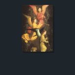 Toile Chorale des anges de Simon Marmion, Art Renaissanc<br><div class="desc">Détail d'une chorale d'anges; le volet gauche du retable de St Bertin (1459) de Simon Marmion (1425-1489) est une peinture religieuse vintage de l'époque de la Renaissance. Trois magnifiques musiciens anges jouant de la musique sur leurs instruments de musique (flûtes) en volant. Design festif à utiliser pendant la période des...</div>