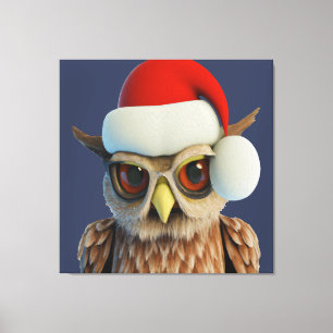 Toile Chouette de Noël drôle portant le chapeau de Père