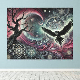 Toile Chouette Mystique Mandalas de Nuit Cosmique Ciel T